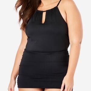 NWT Swimsuits for All black ruched swimsuit dress 24